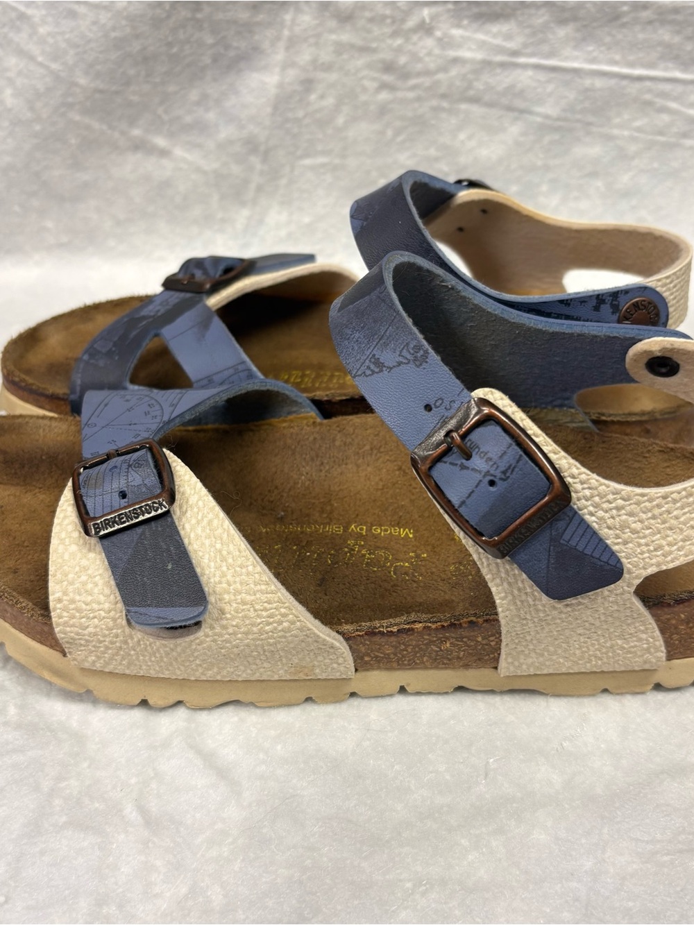 Birkenstock Blue and Cream Strappy Cork Footbed Sandals - Picture 4 of 7